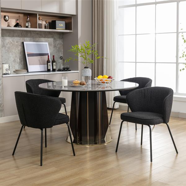 042-Set of 2 Boucle Fabric Dining Chairs With Black Metal Legs,Black