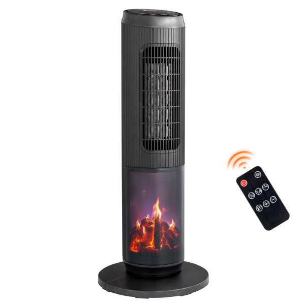 ZOKOP 25" Tower Space Heater with 3D Flame, 1500W Portable Electric Heater with Thermostat, 60° Oscillation, Timer, Remote Control, for Indoor Bedroom Office Home, Black