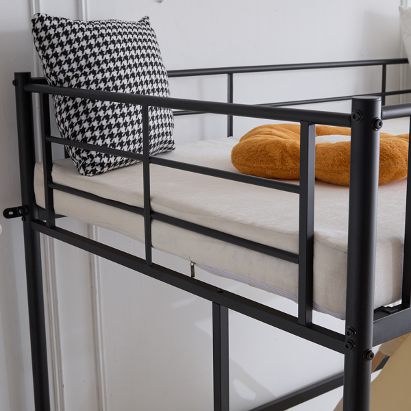 Twin Size Metal Loft Bed with Safety Guardrails & 2 Built-in Ladders, Loft Bunk Bed Frame for Teens Juniors Adults, Space Saving, Noise Free, No Box Spring Needed, Black