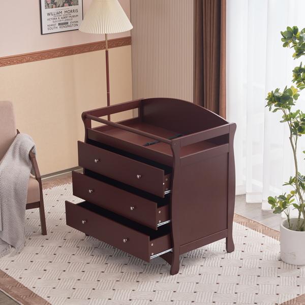 【Old Code:62594198】90*58*99cm Three Drawers With Seat Belt Baby Wooden Bed Nursing Table Brown