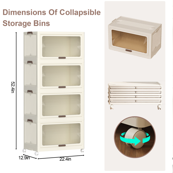 4 Tier Plastic Storage Bins with Lids 230QT, Stackable Storage Containers with Wheels, Folding Storage Boxes, Collapsible Storage Bins, Closet Organizers and Storage for Living Room,Office,Dorm 