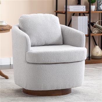 035-Fabric Swivel Accent Chair With Soild Wood Round Brown Base Leg,Light Gray