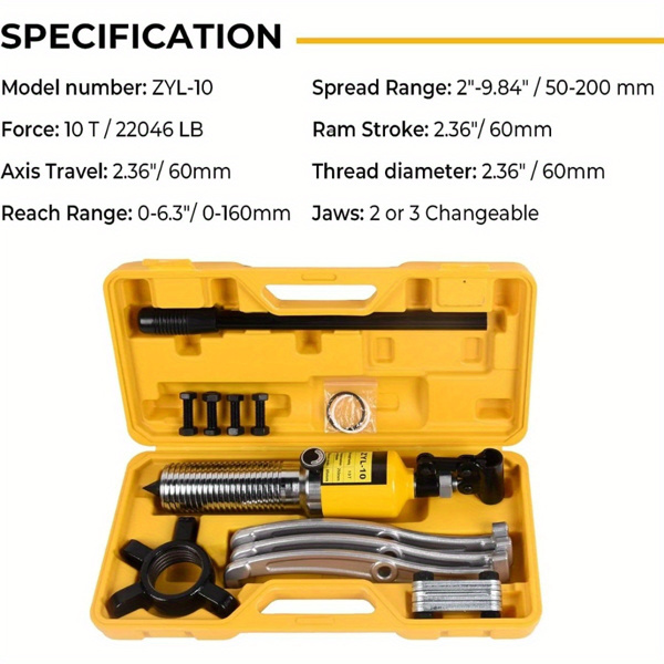 10 Ton Hydraulic Gear Puller, Adjustable 2 or 3 Jaws Bearing Hub Separator, for Pulling Hubs, Gears, Bearings, Hydraulic