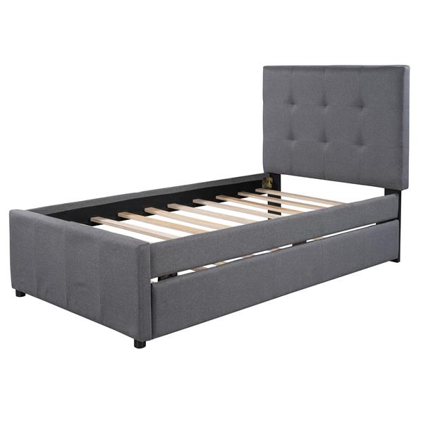 Linen Upholstered Platform Bed With Headboard and Trundle, Twin(Old