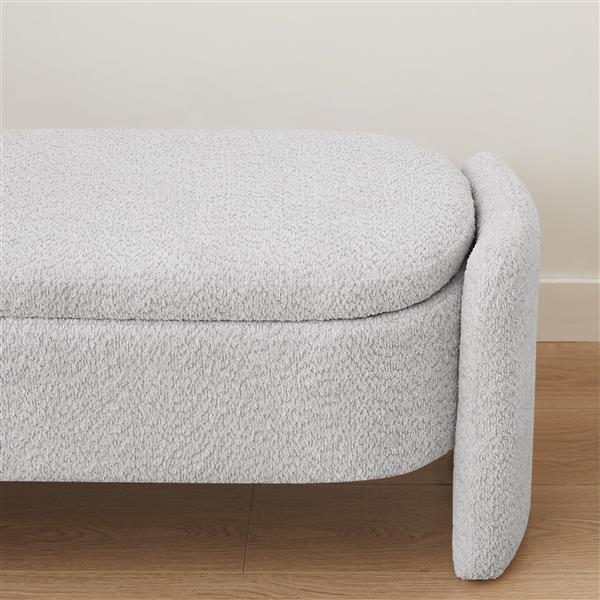 Oval Storage Bench 3D Lamb Fleece Fabric  Bench with Large Storage Space for the Living Room, Entryway and Bedroom,gray