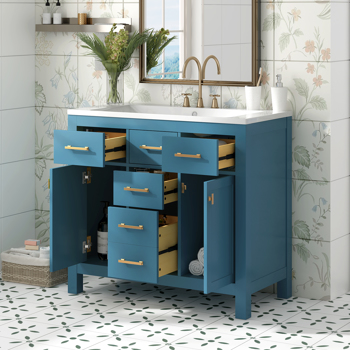 36\\'\\' Bathroon Vanity with Resin Sink Combo Set,Modern Freestanding Single Bathroom Cabinet with 4 Drawers & 2 Cabinets,Storage Cabinet for Bathroom, Solid Wood Frame Vanity Set, Blue 