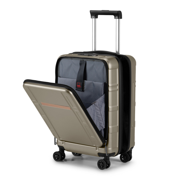 Carry on Luggage 22 X 14 X 9 Airline Approved, ABS+PC 20 Inch Luggage with Front Compartment, Double Spinner Wheels, TSA Lock，Khaki Color