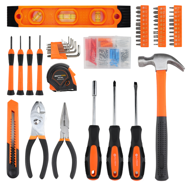 152 piece Tool Set General Hand Tool Kit with Plastic Toolbox Storage Case Automotive Wrench Sets Orange