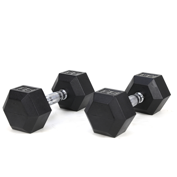 25LB (2piece)HDRS  Rubber Coated Solid Cast Iron Dumbbell with Contoured Chrome Handle, Hexagon Head