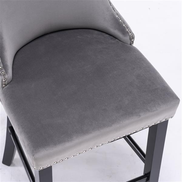 Contemporary Velvet Upholstered Wing-Back Barstools with Button Tufted Decoration and Wooden Legs, and Chrome Nailhead Trim, Leisure Style Bar Chairs,Bar stools, Set of 4 (Gray), SW1824GY x 2 cartons