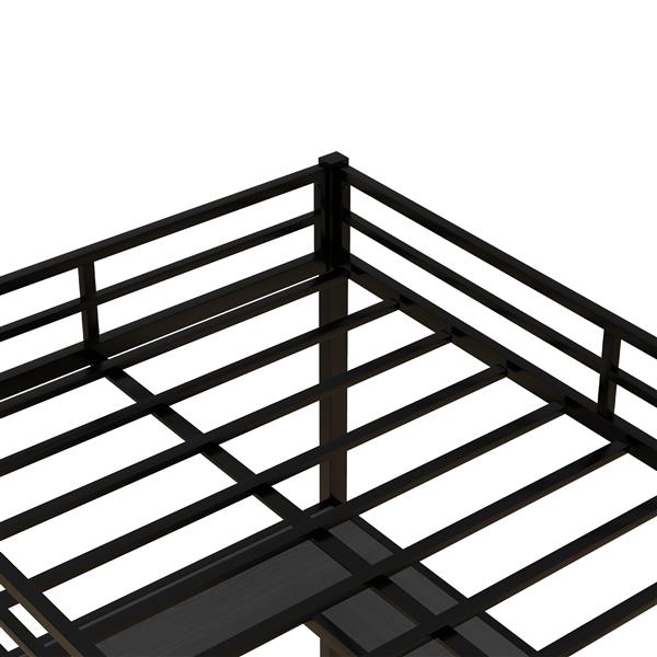 Full Metal Loft Bed with Desk and Shelves, Loft Bed with Ladder and Guardrails, Loft Bed Frame for Bedroom, Black with black desk