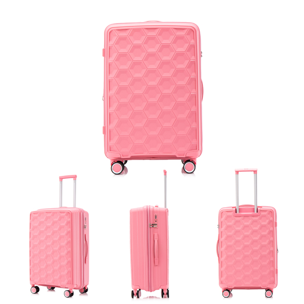 PP Luggage Sets 3 Piece(20/24/28), Expandable Carry On Luggage with TSA Lock Airline Approved, PP materials Hard Shell and Lightweight Suitcase with Spinner Wheels (Pink) 