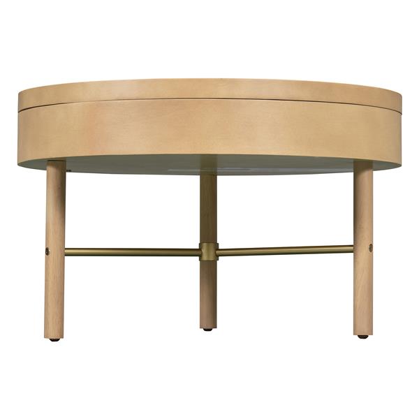 Modern Round Wood Rotating Tray Coffee Table with Storage & Metal Legs in Natural