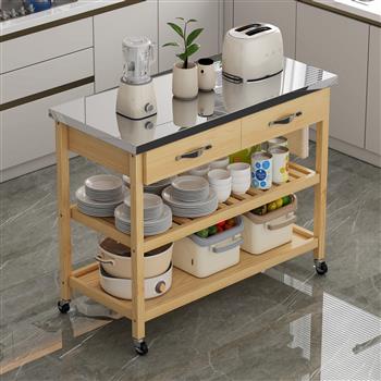  Kitchen Island with Steel Table Top and Tower <b style=\\'color:red\\'>Rack</b>, Rolling Utility Trolley Cart for Kitchen and Dining