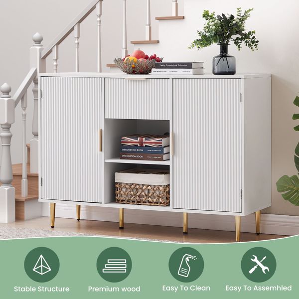 Storage cabinet Wave pattern 2 door With drawers buffets & sideboards for living room, dining room, bedroom , hall, white, 47.2''w x 15.8''d x 33.5''h. 