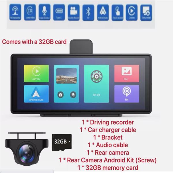 10.26" Touch Screen Wireless Carplay Portable Car Stereo Android Auto USA W/32GB