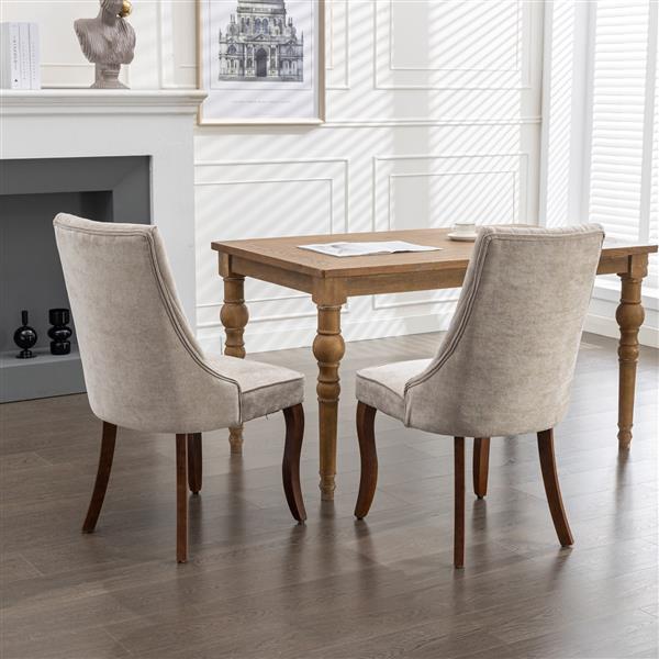 Rayon Cloth Flocking Linen Dining Chairs Channel Kitchen Dinner Chair Comfy Fabric Upholstered Accent Chair for Dining Room with Curved Solid Wood Legs,Set of 2 (Beige), SW1847BG