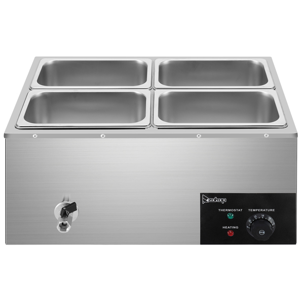 ZOKOP 110V 600W 5L*4 Stainless Steel Four Plates Heating Food Warming Soup Pool Silver