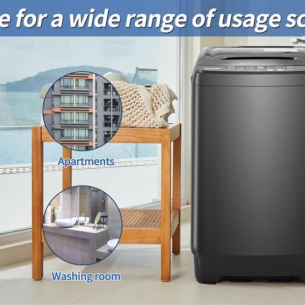 Compact home automatic washer, Maximum 2.3Cu.ft. of laundry, 8 water levels/10 programs for apartments, college dorms, RVs, camping and other places where space is limited