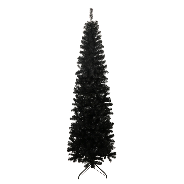 7.5FT Black Slim Artificial Christmas Tree Includes Foldable Metal Stand 