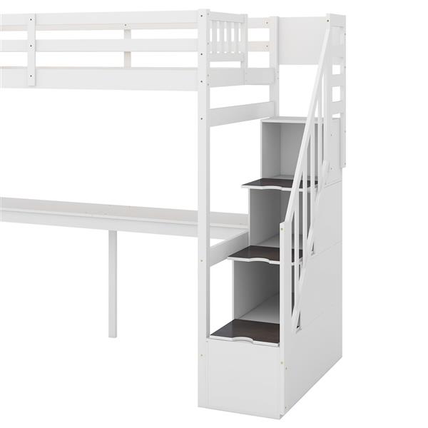 Twin Size Loft Bed with Storage Staircase and Built-in Desk, White