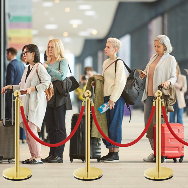 4根金色支柱，配3根5英尺红色天鹅绒绳，红色天鹅绒绳支柱设置人群控制屏障，支柱和天鹅绒绳红色地毯杆，用于派对用品（周末不发货，禁售亚马逊）-2