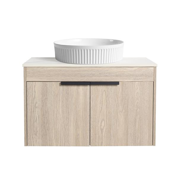 30 " Modern Design Float Bathroom Vanity With Ceramic Basin Set, Wall Mounted White Oak Vanity With Soft Close Door,KD-Packing,KD-Packing,2 Pieces Parcel(TOP-BAA0014012OO)