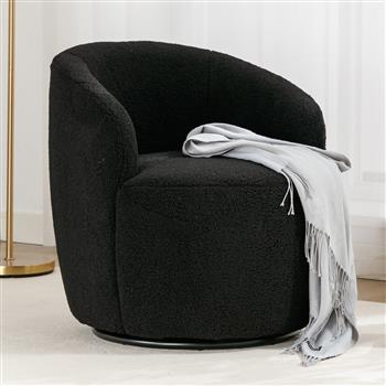 Teddy Fabric Swivel Armchair Barrel Chair With Black Powder Coating Metal Ring,Black