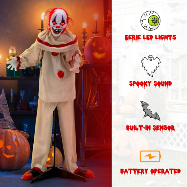 5 FT  Halloween Clown Decoration with Glowing Red Eyes