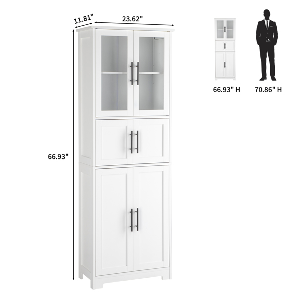 [FCH] Storage Bathroom Cabinet, 6-Door Bathroom High Cabinet, white