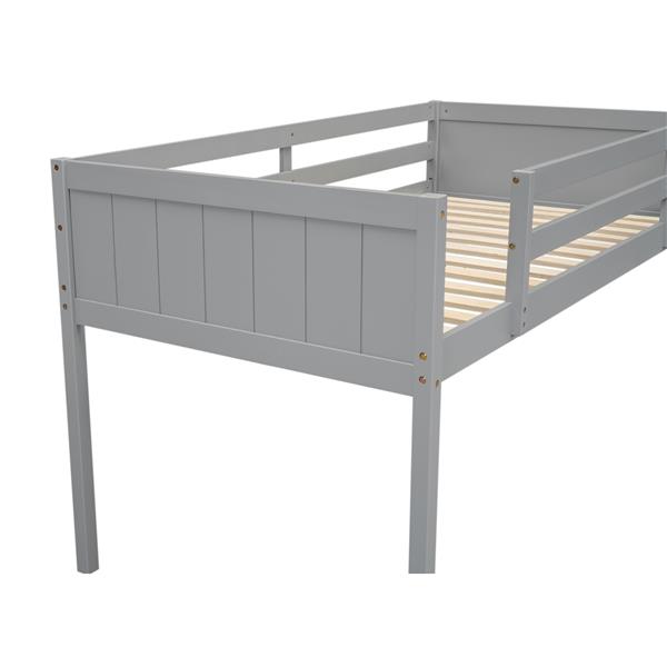 Twin Size Wood Low Loft Bed with Ladder, ladder can be placed on the left or right, Gray