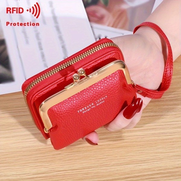 Cute change purse with coin purse card holder for women teen girls,with zipper clasp,Red