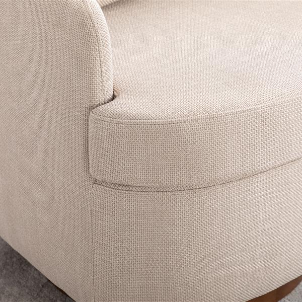 035-Linen Fabric Swivel Accent Chair With Soild Wood Round Brown Base Leg,Beige