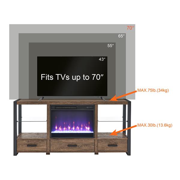 60 inch Electric Fireplace Media TV Stand With Sync Colorful LED Lights-Reclaimed Barnwood Color