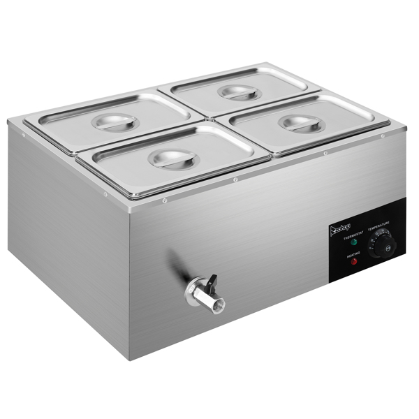 ZOKOP 110V 600W 5L*4 Stainless Steel Four Plates Heating Food Warming Soup Pool Silver