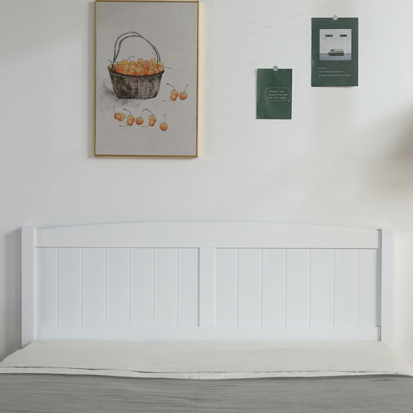 【Old Code:03404363】Full Pine Single-Layer Core Vertical Stripe Full-Board Curved Bed Head With The Same Bed Foot Wooden Bed White