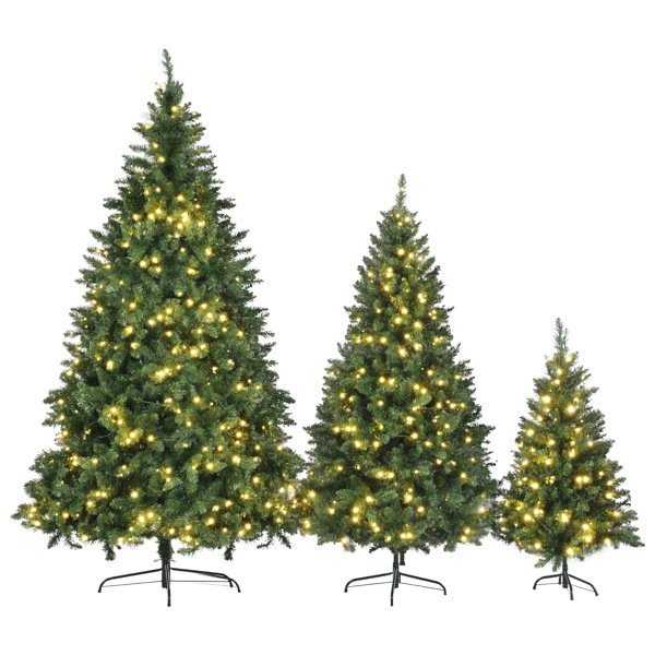 8FT, 6FT, 4FT Pre-Lit Green Pine Artificial Christmas Tree, Set of 3 Hinged Xmas Trees with 820 Warm-Yellow LED Lights and 2539 Branch Tips, Holiday Decoration for Home,Office and Party 