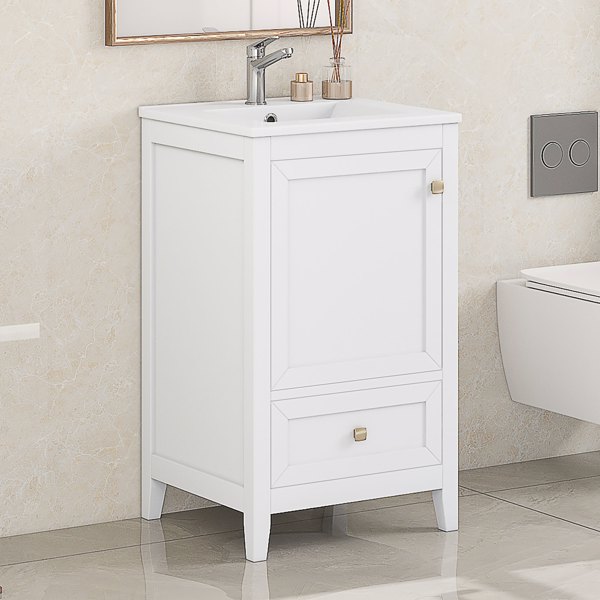 20" Bathroom Vanity with Sink, Bathroom Cabinet with Soft Closing Door, Storage Rack and A Drawer, White 