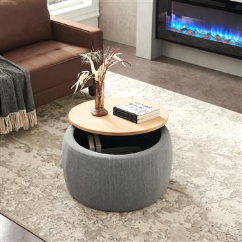 Round Storage Ottoman, 2 in 1 Function, Work as End table and Ottoman, Dark Grey (25.5\\"x25.5\\"x14.5\\")