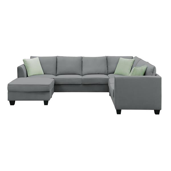 [VIDEO provided] 112*87" Sectional Sofa Couches Living Room Sets, 7 Seats Modular Sectional Sofa with Ottoman, L Shape Fabric Sofa Corner Couch Set with 3 Pillows, Grey