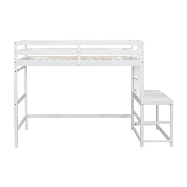 Twin High Loft Bed with Ladder landing Platform, Ladders, Guardrails,White