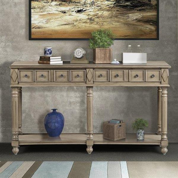 Retro Console Table Entryway Table 58" Long Sofa Table with 2 Drawers in Same Size and Bottom Shelf for Storage (Rustic )