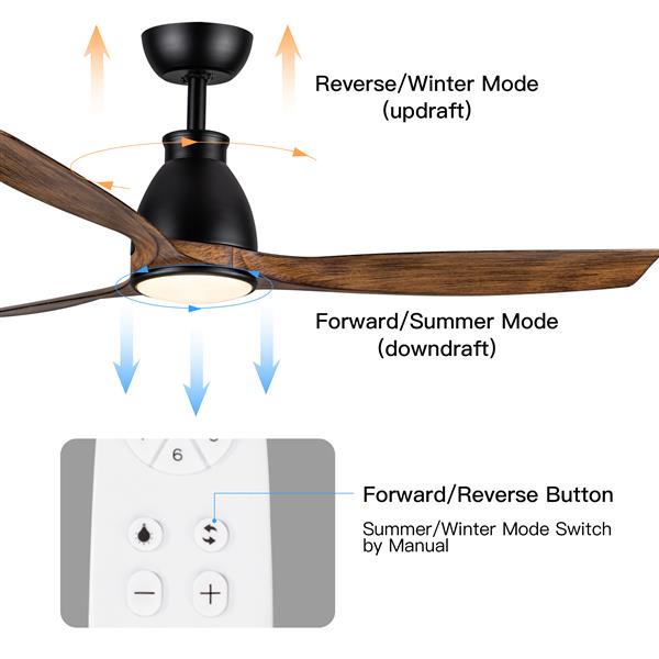 52 inch indoor black ceiling fan with LED light