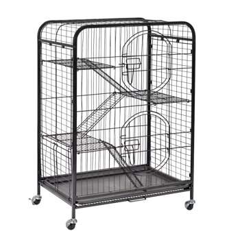 37\\" Metal Ferret Chinchilla Cage, Small Animals Hutch with Ramps and Feeders and Wheels, Rabbit Guinea Pig Rat Squirrel Kitten Playpen House, Black