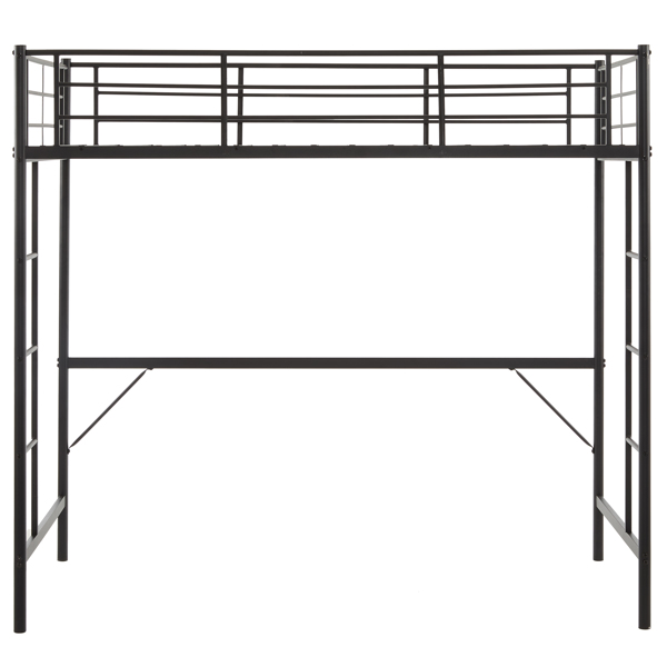 Twin Size Metal Loft Bed with Safety Guardrails & 2 Built-in Ladders, Loft Bunk Bed Frame for Teens Juniors Adults, Space Saving, Noise Free, No Box Spring Needed, Black