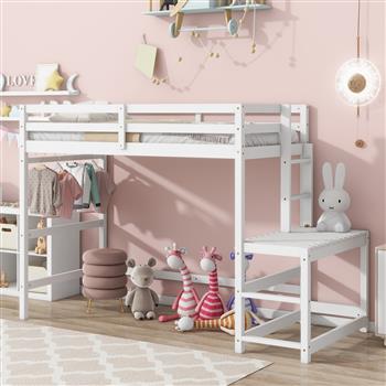 Twin High Loft Bed with Ladder landing Platform, Ladders, Guardrails,White