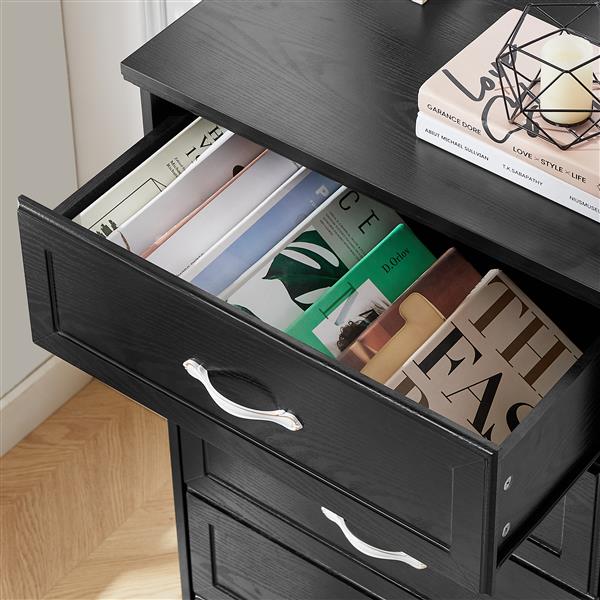 Modern 3 Drawer Bedroom Chest of Drawers with 6 Drawers Dresser, Clothes Organizer -Metal Pulls for Living Room, Bedroom, Hallway, Black,47.6″L x 15.7″W x 28.9″H