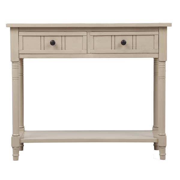 Series Console Table Traditional Design with Two Drawers and Bottom Shelf (Retro Grey)