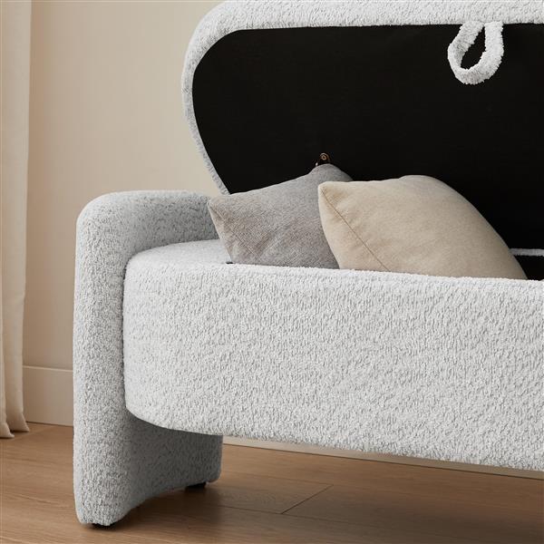 Oval Storage Bench 3D Lamb Fleece Fabric  Bench with Large Storage Space for the Living Room, Entryway and Bedroom,gray