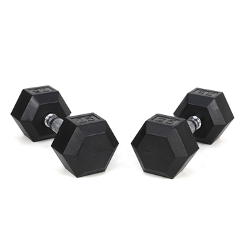 25LB (2piece)HDRS  Rubber Coated Solid Cast Iron Dumbbell with Contoured Chrome Handle, Hexagon Head